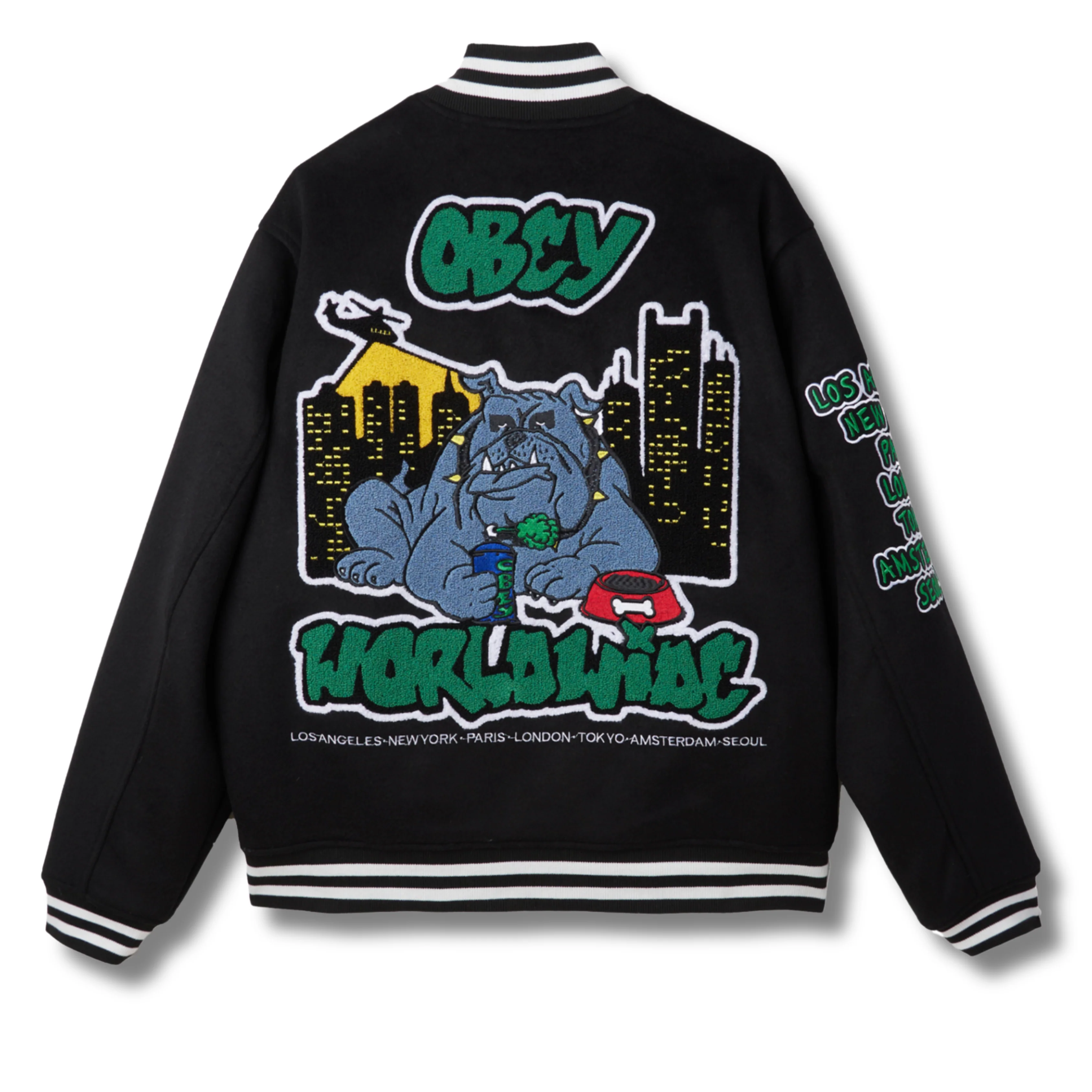 OBEY ROLL CALL VARSITY JACKET- BLACK