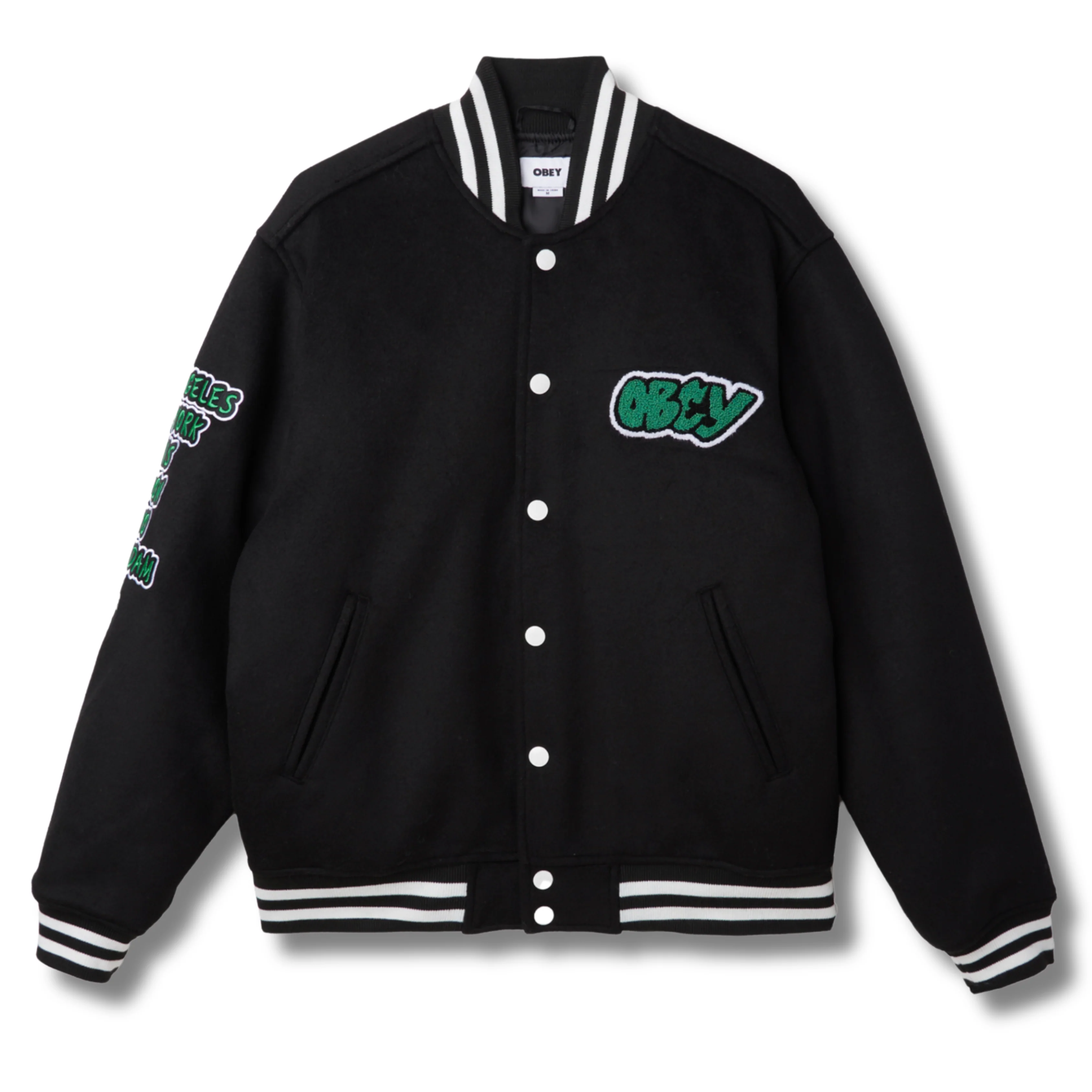 OBEY ROLL CALL VARSITY JACKET- BLACK - Image 2
