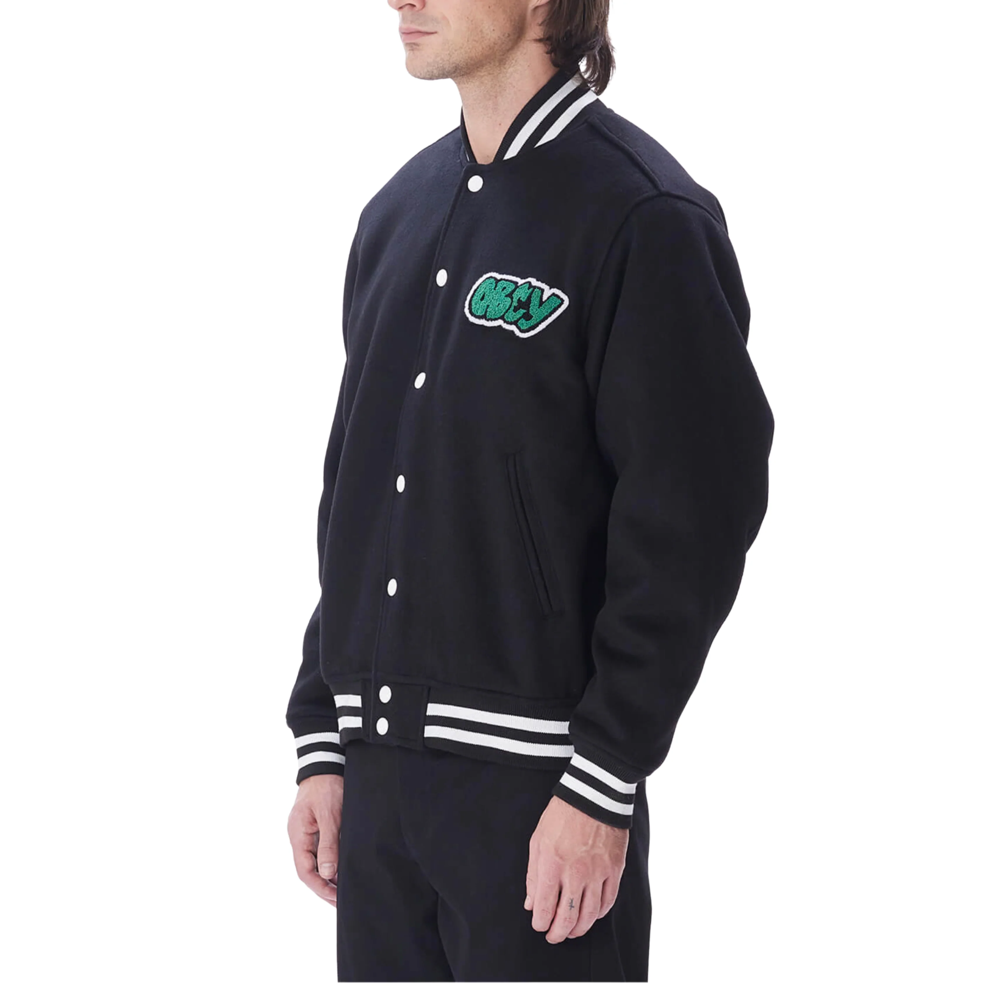 OBEY ROLL CALL VARSITY JACKET- BLACK - Image 4
