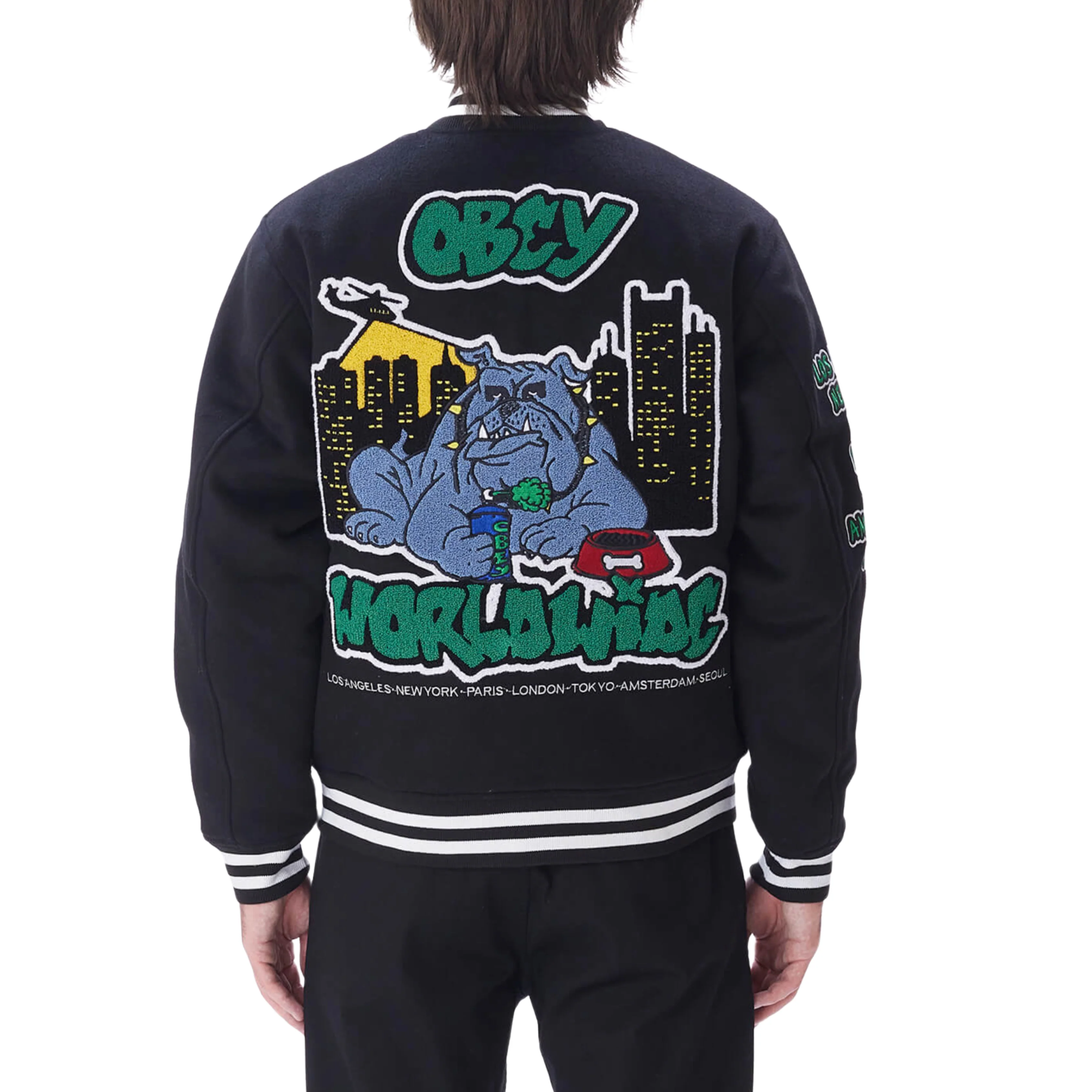 OBEY ROLL CALL VARSITY JACKET- BLACK - Image 5