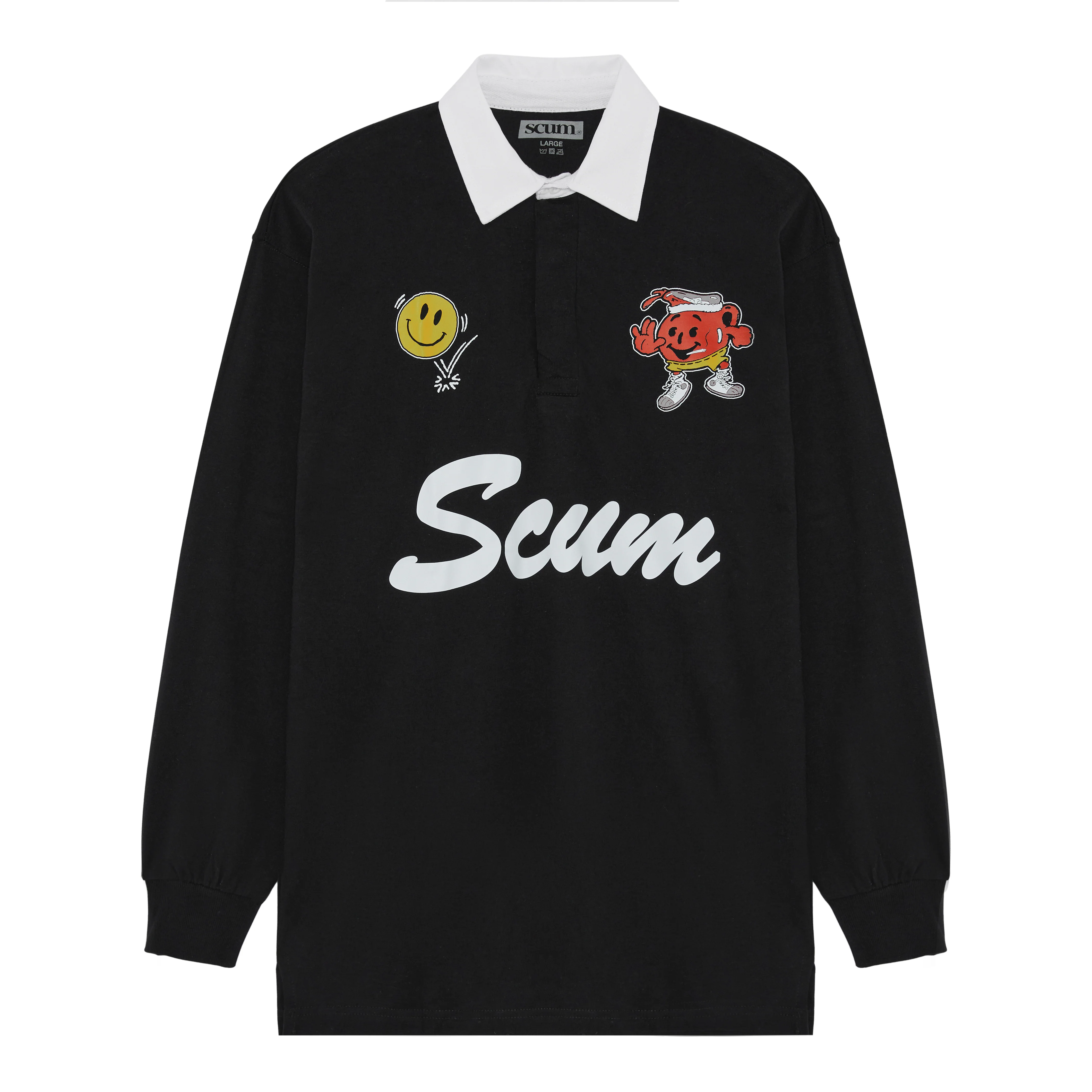 SCUM LONG SLEEVE ACID RUGBY SHIRT - BLACK