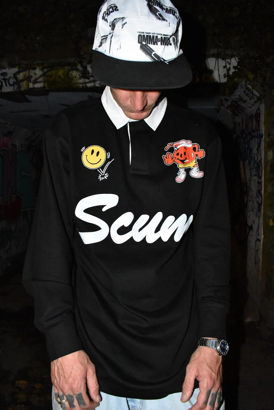 SCUM LONG SLEEVE ACID RUGBY SHIRT - BLACK - Image 3
