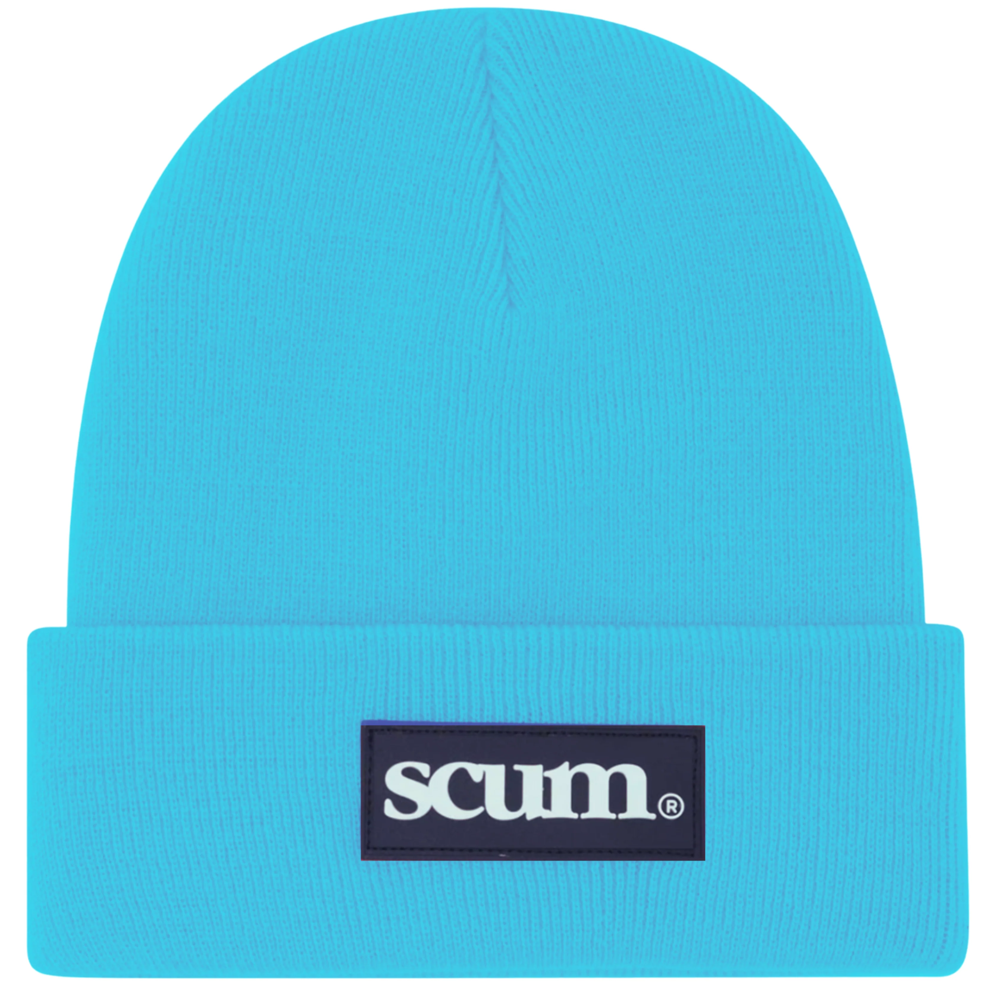 SKY BLUE RUBBER PATCH BEANIE